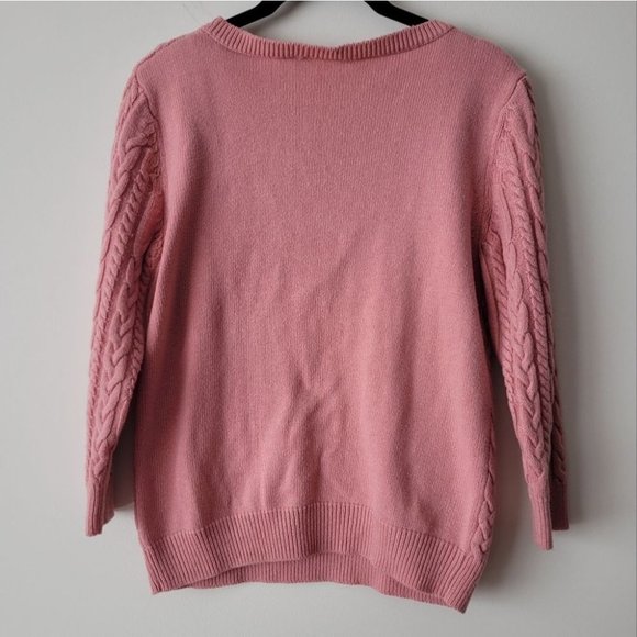 VINTAGE Pink Chunky Cable Knit Scoop Neck Sweater Pullover - Picture 3 of 11